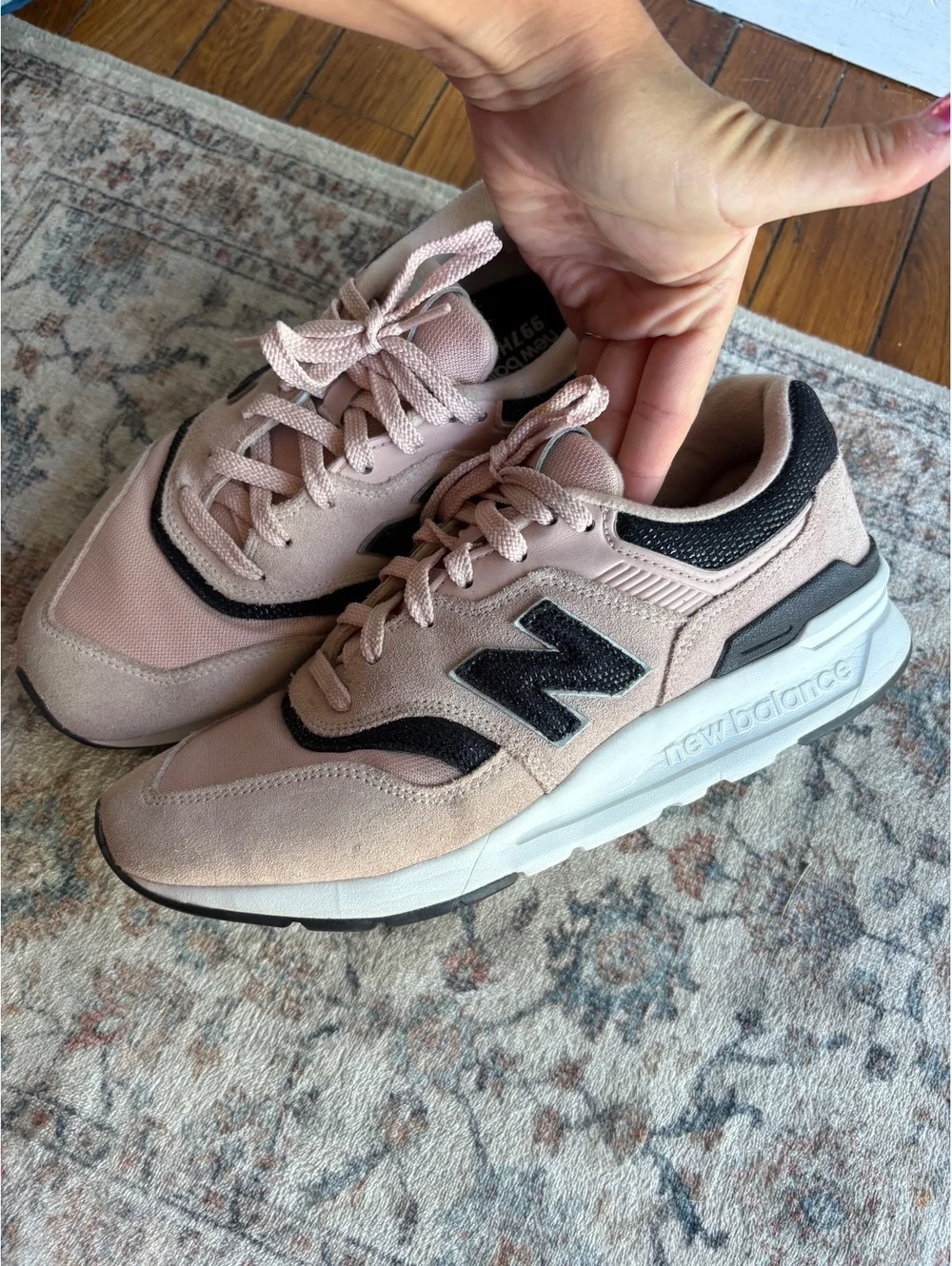 Womens 9 Light Pink and Black Suede New Balance Sneakers